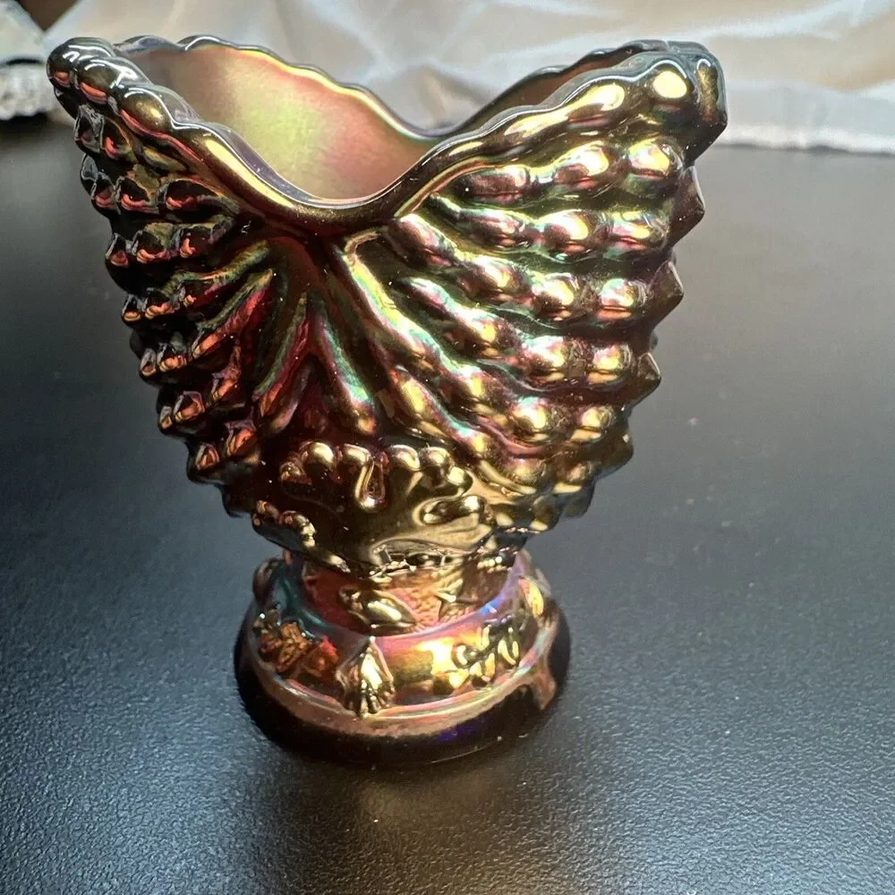 St. Clair Amethyst Carnival glass Toothpick Holder Nautilus seaweed eye cup mini